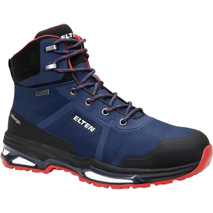 GCS Batai ELTEN Bente XXE GTX Blue Mid ESD S3 Sicherheitsschuhe, hydrophobiertes Textilober-material, metallfreier Durchtrittschutz, Stahlkappe, Größe 46, blau
