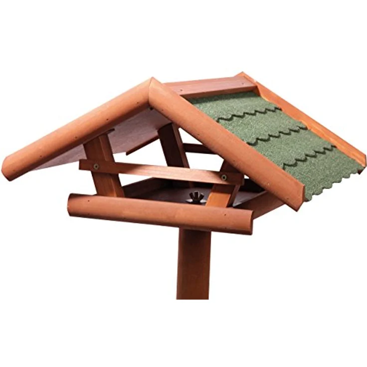 dobar® Vogelfutterhaus Panorama Gr. L mit Bitumendach inkl. Ständer - Vogelhaus für Wildvögel - 44 x 44 x 121,5 cm - Braun-Grün – Bild 3