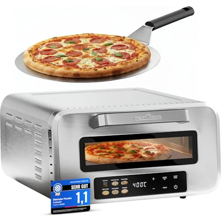 ProfiCook Pizzaofen PC-PO 1323, elektrischer Pizzaofen mit echtem Pizzastein, 400°C, Edelstahlgehäuse, 5 Automatikprogramme, 60 Minuten-Timer – Bild 1