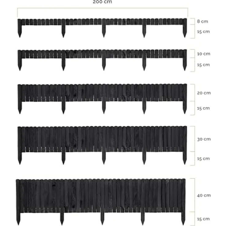 Garronda Beeteinfassung Rollborder aus Holz, flexibel 200 x 20 cm, Gartenzaun zum Stecken, Graphite – Bild 2