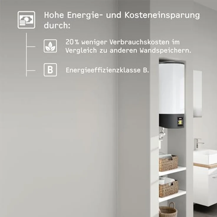 STIEBEL ELTRON EW-V ECO, Elektro Warmwasserspeicher 50 l mit LC-Display, Energieklasse B, niedriger Bereitschaftsenergieverbrauch, vakuumisoliert, wandhängend, druckfest, 205033 – Bild 2