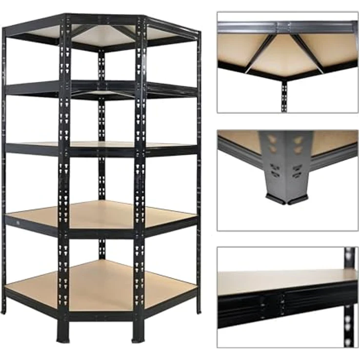 Proregal Eckregal Tiger, 180 x 90 x 60 cm, 5 höhenverstellbare Fachböden, Traglast 175 kg pro Boden, Schwarz – Bild 5