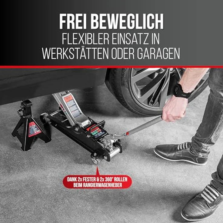 HEYNER® Hydraulik‑Rangierwagenheber Set 2,25 t, für BMW/Mini, 85 mm Einstiegshöhe, Gummiteller Ø 45 mm, pulverbeschichteter Stahl, leicht rangierbar – Bild 6