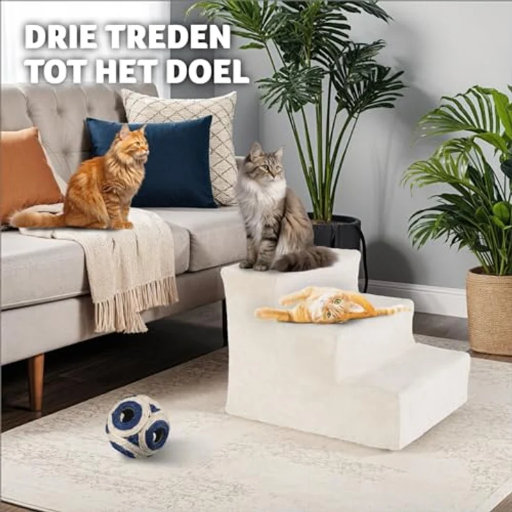 tectake® Hundetreppe oder Katzentreppe, Haustiertreppe, Einstiegshilfe mit waschbarem Bezug, extra Flache Treppenstufen, Tiertreppe für Sofa, Bett oder Auto (Sand) – Bild 3