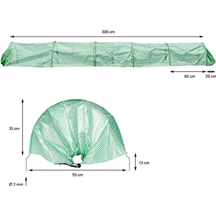 ECD Germany 2X Folientunnel Pflanztunnel 300x55x35 cm 3m Transparent/Grün PE-Gitterfolie 135 g/m² mit 6 Gewölbter Stahldraht Ø 2mm, Foliengewächshaus Gewächshaustunnel Gewächshaus Treibhaus Frühbeet – Bild 5