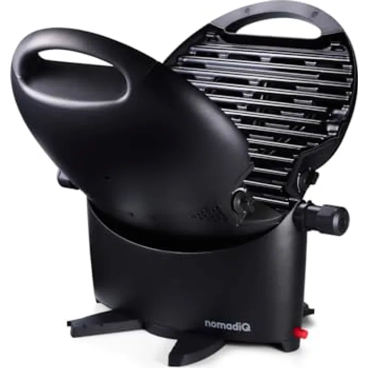 NOMADIQ Tragbarer BBQ Tischgrill, Compact mit 2 Brennern, leicht und portable Gasgrill für Camping und Balkon, 40x36x16 cm