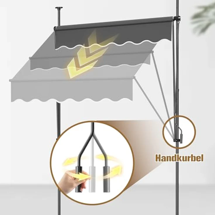 Thanaddo Klemmmarkise Balkonmarkise, UV-Beständig & Wasserdicht, Höhenverstellbar, Anthrazit – Bild 7