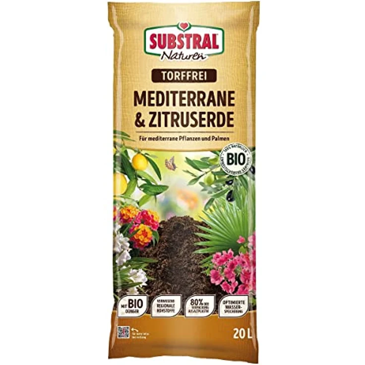 Substral Naturen Mediterrane & Zitrus Erde Bio & torffrei, für Zitruspflanzen, Kräuter, Palmen, etc., 20L – Bild 1