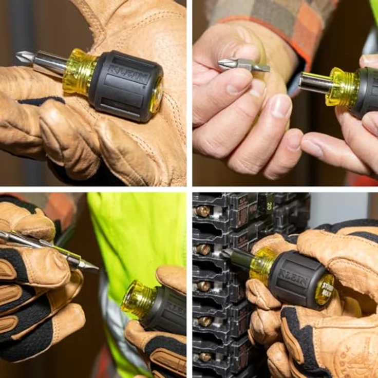 Klein Tools 32561 Std. stummeliger Schraubendreher-Steckschlüssel mit gepolstertem Griff. 6-in-1 Werkzeug, 0,48 cm und 0,64 cm geschlitzt, Nr.1 und Nr. 2 Phillips 0,64 cm und 0,79 cml Nuss-Treiber – Bild 3