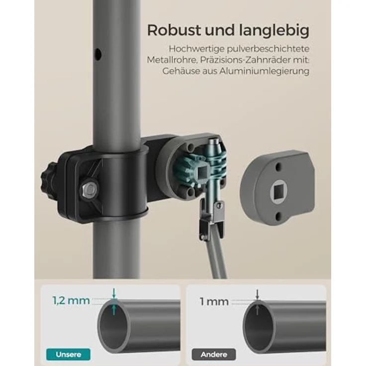 SONGMICS Klemmmarkise, höhenverstellbar mit Handkurbel, Sonnenschutz für Balkon Terrasse Garten, 300 x 120 cm, anthrazit – Bild 4