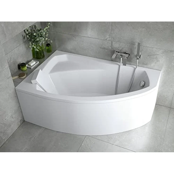 Besco BADLAND RIMA Eckbadewanne 130x85 cm, Weiß Acryl, Komplettset mit Automatik Ablaufgarnitur und Acrylschürze, Made in EU – Bild 2