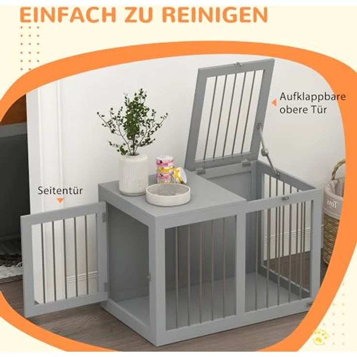 PawHut Hundekäfig für Zuhause, Hundehütte, Haustierkäfig für mittelgroße Hunde, Hundebox mit Türen, Hundehaus, Transportkäfig, Grau, 80 x 50 x 56,5 cm – Bild 4