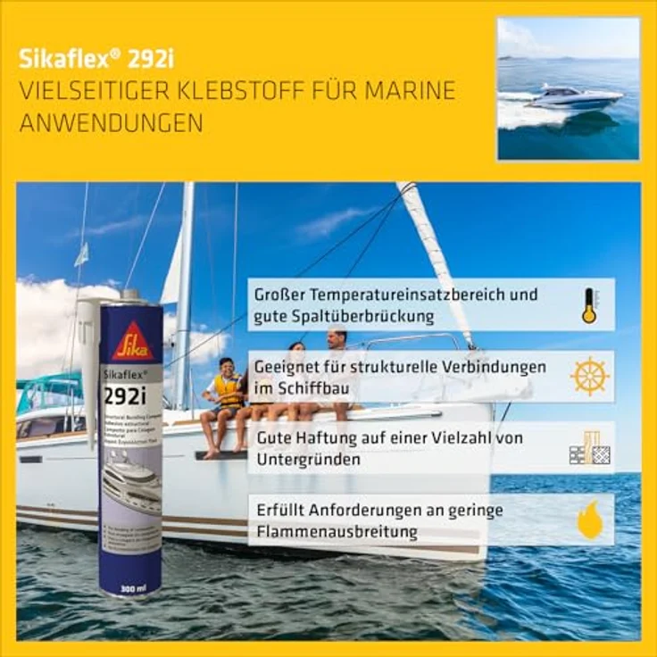 Sika Sikaflex 292, elastischer Marine-Klebstoff auf Polyurethanbasis, weiß, 310 ml – Bild 3