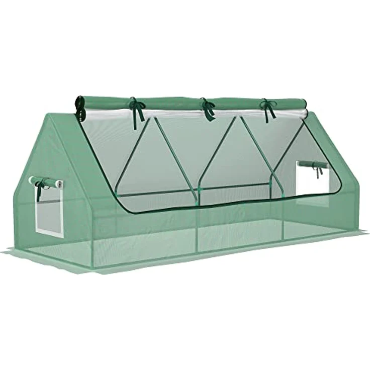 Outsunny Foliengewächshaus Mini Gewächshaus mit Mesh Fenster, UV-beständige Frühbeet für Garten zur Aufzucht, PE Folie, Grün, 240 x 90 x 90 cm – Bild 1