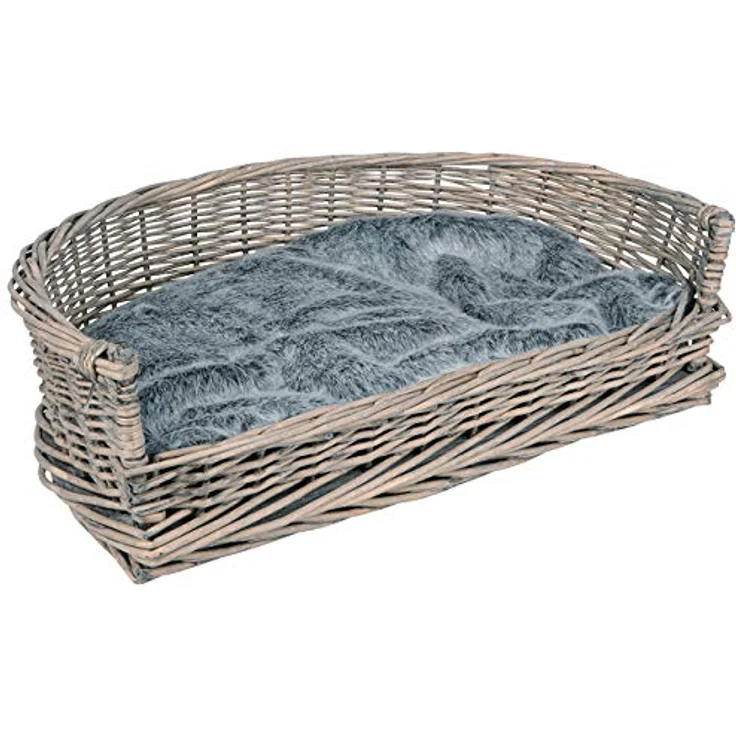 UNUS Hundebett Hundekorb Hundekörbchen aus Weide mit Kissen für große und kleine Hunde und Katzen grau 57 x 43 x 16 cm – Bild 1
