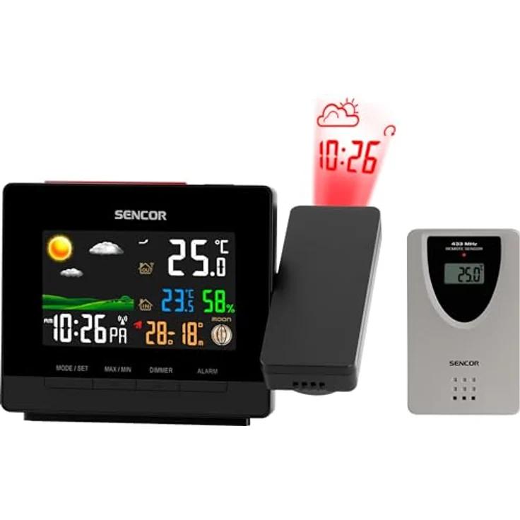 Sencor SWS 5400, Luftstation mit Projektor, Wecker und Wetterstation, Schwarz, Temperatur- und Luftfeuchtigkeitsmessung, Reichweite bis 70 Meter – Bild 5