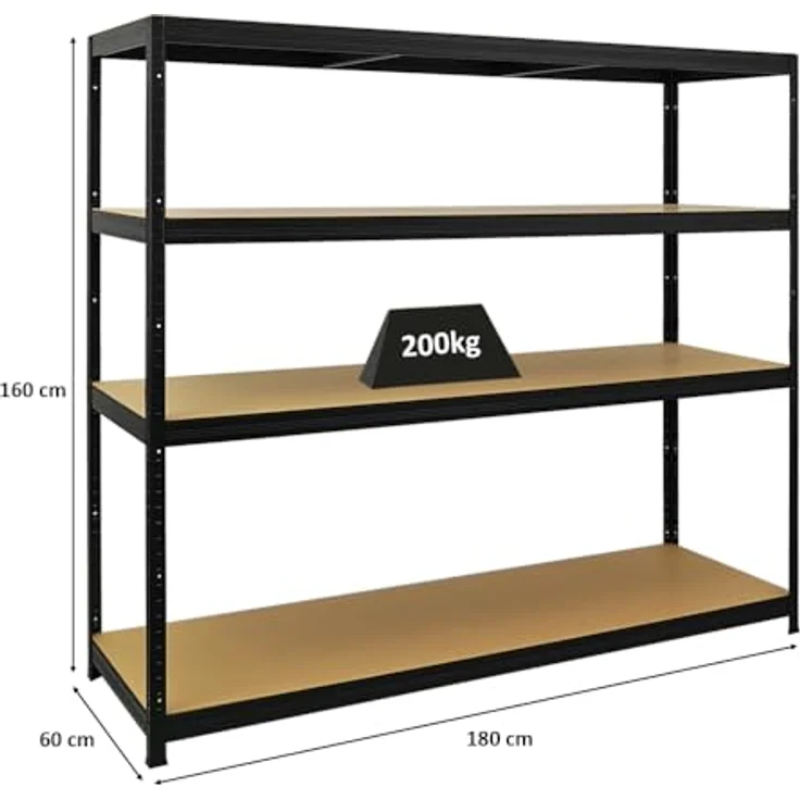 PROREGAL Schwerlastregal Giant Elephant | HxBxT 160x180x60cm | Fachlast 200kg | Schwarz | Kellerregal, Steckregal, Garagenregal, Lagerregal – Bild 2