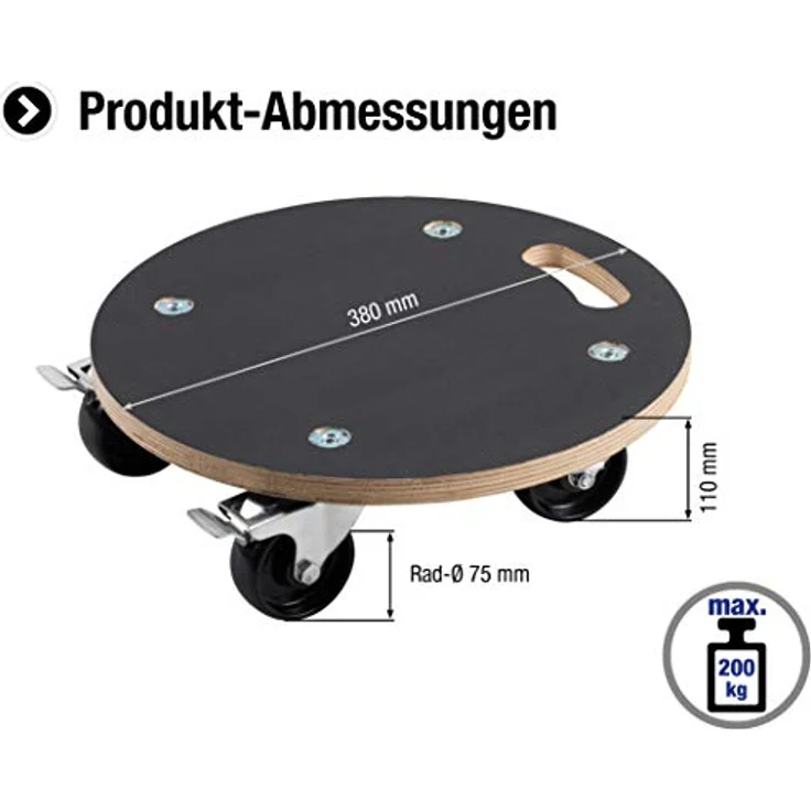 Metafranc Pflanzenroller Ø 380 mm - 200 kg Tragkraft - Siebdruckplatte - PA-Räder - Feststeller - Wasserabweisend-Möbelroller-Untersetzer mit Rollen-Transporthilfe für Pflanzen - 822040 – Bild 2