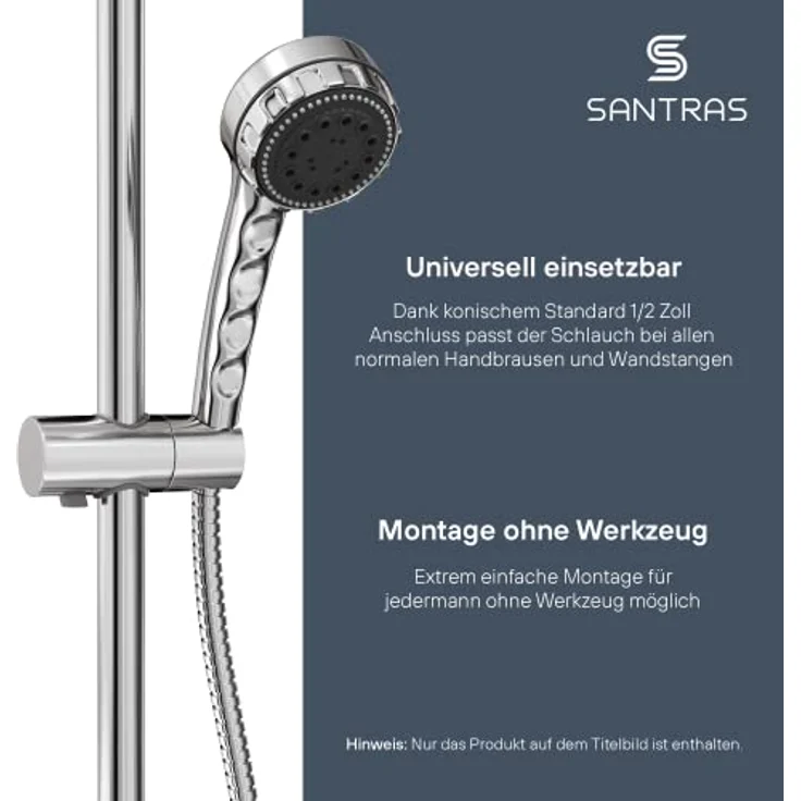 SANTRAS® Metall Duschschlauch DELUXE 0,50 m lang mit Wassersparer in Chrom– Besonders hochwertiger und verdrehsicherer Brauseschlauch mit DURCHFLUSSBEGRENZER in Edelstahloptik – Bild 3