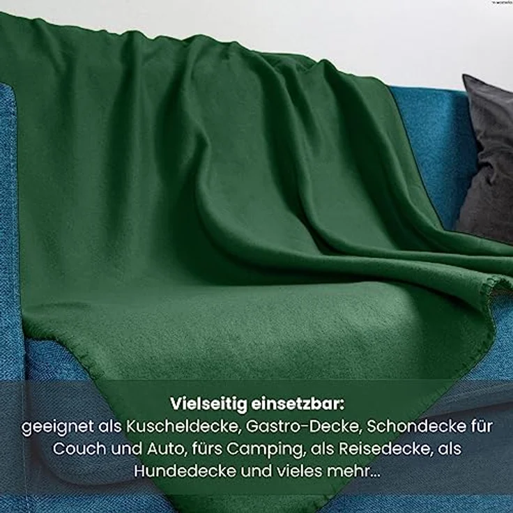 wometo 2er Set Polar Fleecedecke oekoTex 130x160 ca. 400g mit Anti-Pilling und Kettelrand dunkelgrün grün – Bild 5