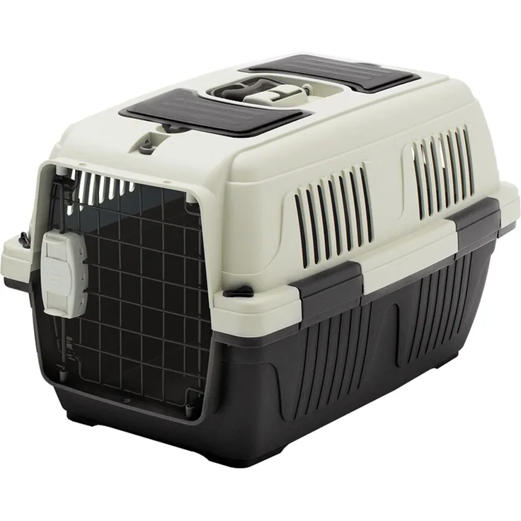 Dehner Tiertransportbox Lieblinge Dino, für kleine Hunde / Katzen, 37 x 35 x 57 cm, grau, robust und pflegeleicht