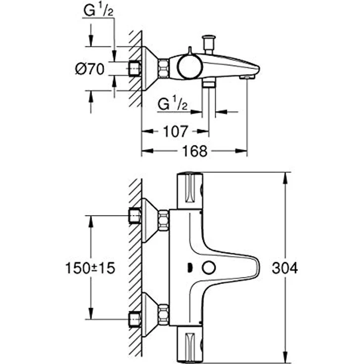 GROHE Grohtherm 800 - Thermostat- Wannenbatterie (inkl. Auslauf mit Mousseur, Sicherheitssperre bei 38°, mit S-Anschlüssen) , chrom, 34567000 – Bild 2