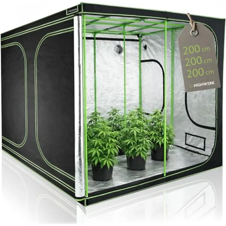 HIGHWERK Growzelt "MyHomeGrow" 200 x 200 x 200 cm, lichtundurchlässiges Indoor Zuchtzelt mit hochreflektierender Innenseite, schwarz grün