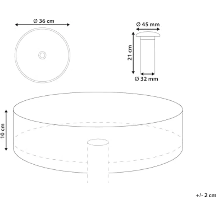 Beliani Tolosa, elegantes Aufsatzwaschbecken aus hochwertigem Mineralwerkstoff, 360 mm, mit Klick-Klack-Stöpsel – Bild 3