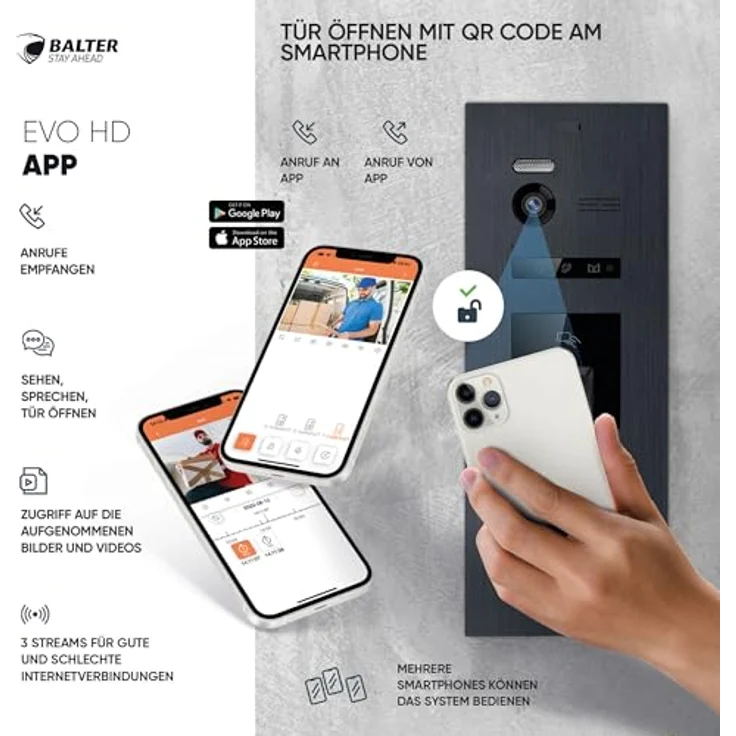 Balter EVO-HD Video Türsprechanlage, 7 Zoll Monitor, Full HD Kamera, Fingerprint, RFID, 175° Weitwinkel, Smartphone App, Komplettset für 1 Familienhaus – Bild 4