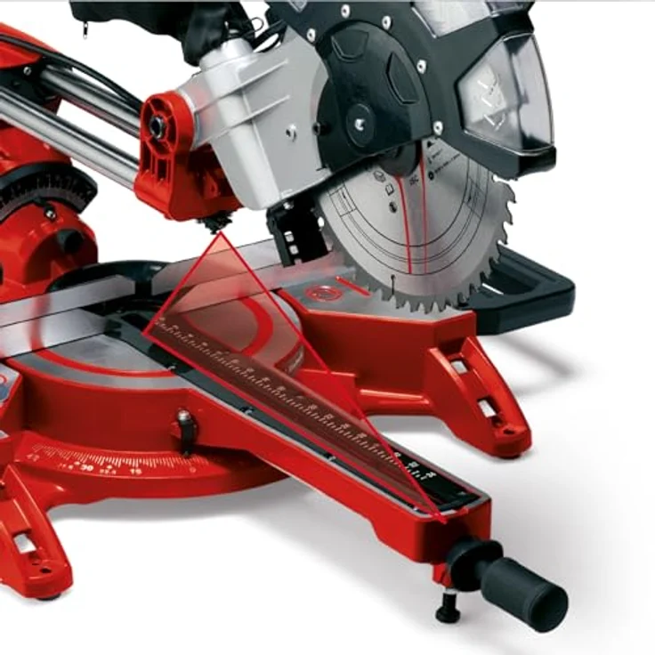 Einhell Zug-Kapp-Gehrungssäge TC-SM 2534-1 Dual (max. 2350 W, D250 x D30 mm Sägeblatt, 4000 min-1, integrierte Zugfunktion, neigbarer Sägekopf, Werkstückanschlag, Laser, inkl. Hartmetall-Sägeblatt) – Bild 4