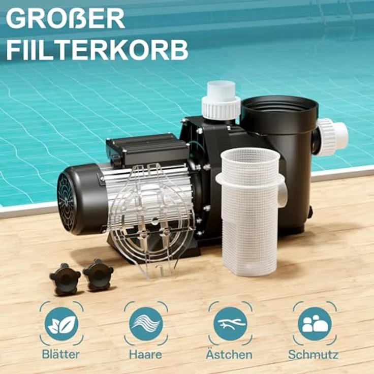 WilTec Poolpumpe 33600 l-h 1500 W Schwimmbadpumpe Filterpumpe Umwälzpumpe - WilTec – Bild 6
