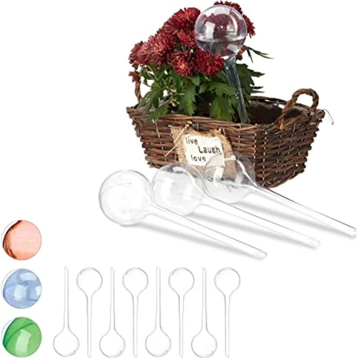 Relaxdays 12 x Bewässerungskugeln, Dosierte Bewässerung, 2 Wochen, Versenkbar, Topfpflanzen, Kunststoff, Durstkugeln, transparent – Bild 1