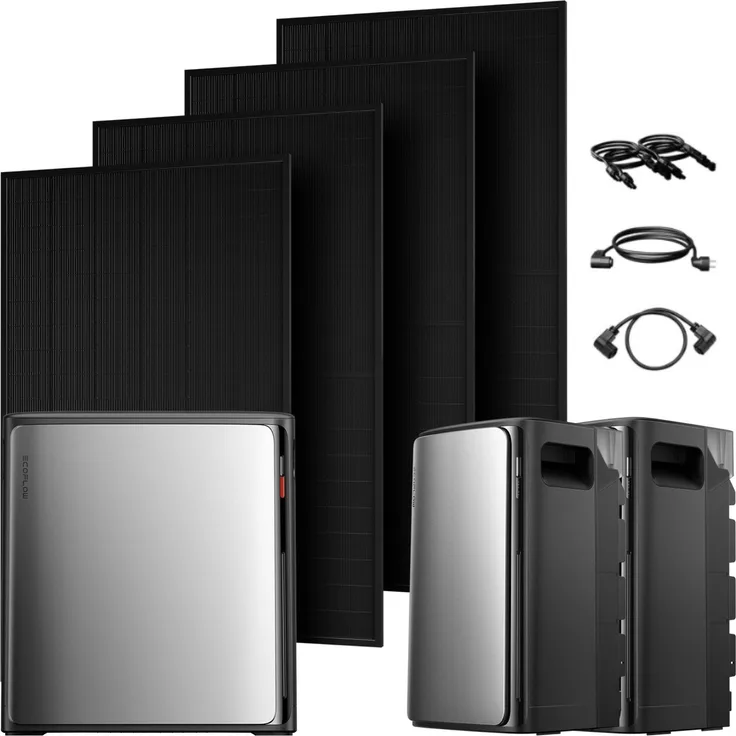 Powerness Balkonkraftwerk Ecoflow 7,68 kWh, Stream Ultra X mit 2x AC Pro Speicher, 2000W Full Black Bifazial Solarmodule, 0% MwSt.