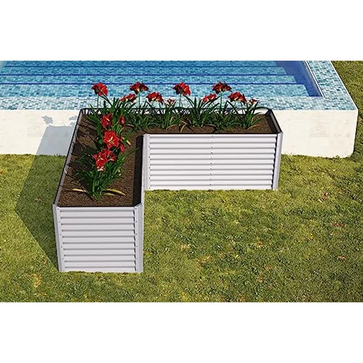 OUTFLEXX Eck-Hochbeet in Silber, Stahl mit Zincalume Beschichtung, 270x270x90x84cm, Gemüsebeet Blumenbeet aus Metall für Garten & Balkon – Bild 4