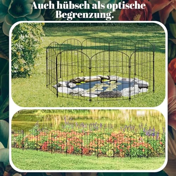 V2Aox Steckzaun Gartenzaun, 10 Elemente 43 cm hoch, flexibler Metall Gitterzaun mit Oberbogen, schwarz – Bild 7