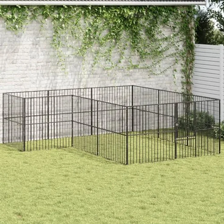 vidaXL Hundelaufstall 12-TLG., Welpenlaufstall mit Tür, Tierlaufstall für Hunde Kaninchen Enten, Hundeauslauf, Schwarz Verzinkter Stahl – Bild 2