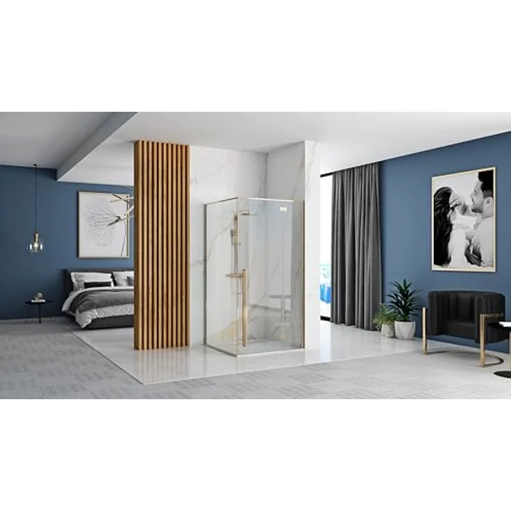 Rea FARGO GOLD Duschkabine 90x90x195 cm, transparentes gehärtetes Sicherheitsglas 6 mm, halboffen, Ecke, ohne Duschwanne, gold – Bild 5