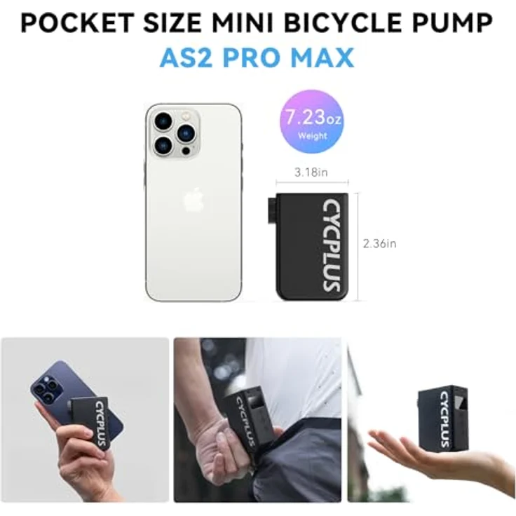 CYCPLUS AS2 Pro Max Tiny Pumpe, Mini Fahrradreifenpumpe, max 120 PSI, kabellos, automatische Abschaltung, Presta- und Schrader-Ventil, für E-Bike, Mountainbike, Citybike und Rennrad, 2025 Version – Bild 3