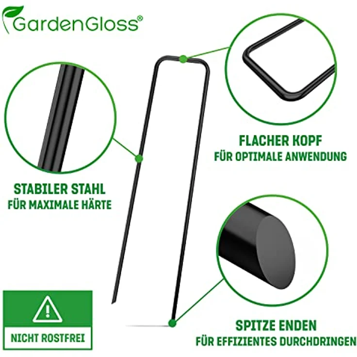 GardenGloss® Erdanker aus Stahl unverzinkt, stabile Bodenanker für Unkrautvlies und Zaun, 150 mm lang, 25 mm breit, Ø 2.7 mm, schwarz, 250 Stück – Bild 2