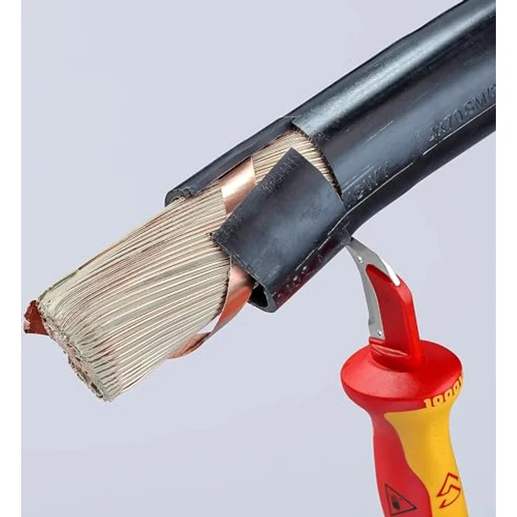 Knipex Abmantelungsmesser mit Gleitschuh isolierender Mehrkomponenten-Griff, VDE-geprüft 180 mm (SB-Karte/Blister) 98 55 SB, Ergonomisch gestaltet mit rutschfester Weichkomponente, transparente Schutzkappe. – Bild 5