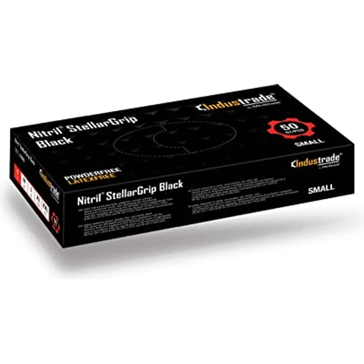 Nitril-Industrie-Handschuhe – Diamant-Textur für verbesserten Griff, unsteril und hypoallergen, beidhändig, für mehrere Sektoren, Einweg, Bulk-Buy, 6,5 g Dicke (klein) (schwarz) – Industrade – Bild 1