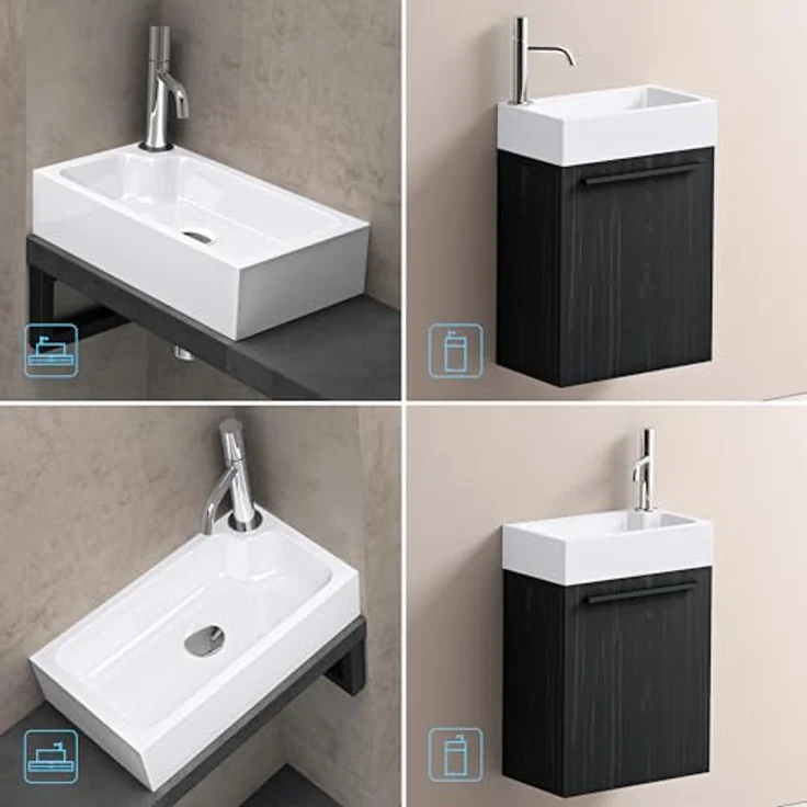 doporro Aufsatzwaschbecken Col101 aus Mineralguss, 46x26x11cm, eckig – Bild 4