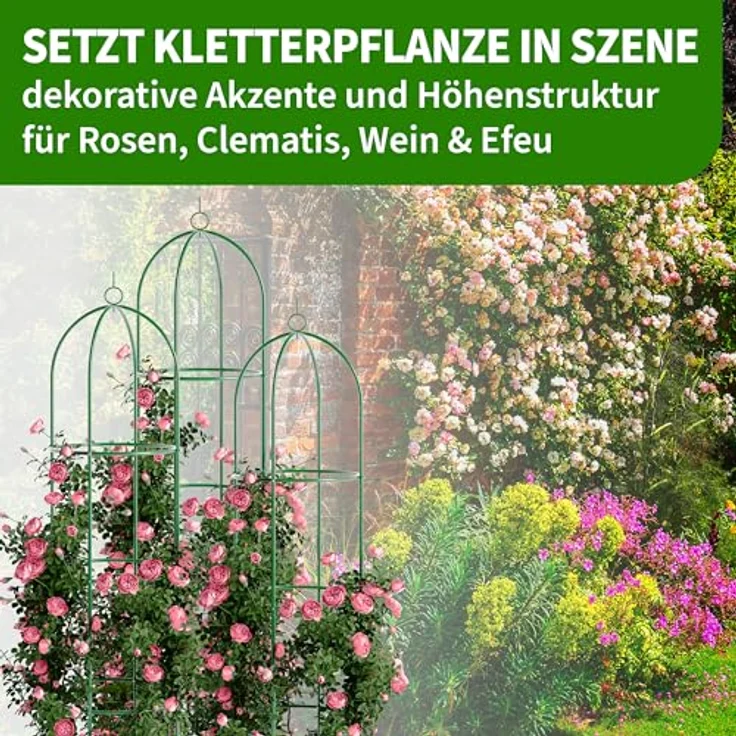 TTL Garden Obelisk Rankhilfe, 2er Set, grün, 165 cm hoch, pulverbeschichteter Stahl, stabil für Kletterpflanzen, ideale Rosensäule und Stütze für Tomaten und Gurken – Bild 5