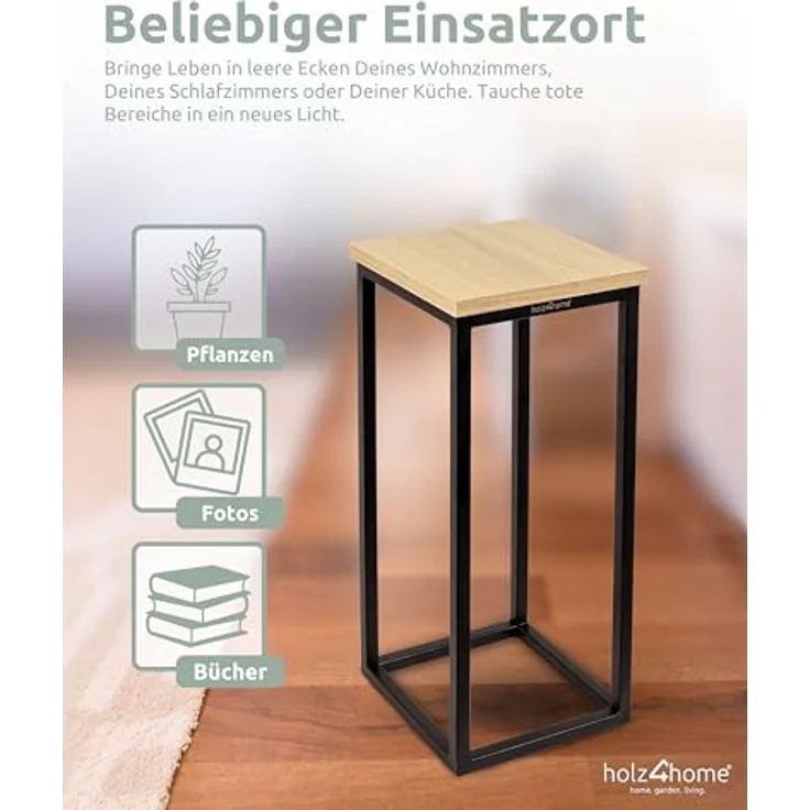 holz4home® Blumenständer Dekoständer MDF Sonoma Eiche mit Metallgestell, Loft- und Industriestil, natürliche Eleganz – Bild 7