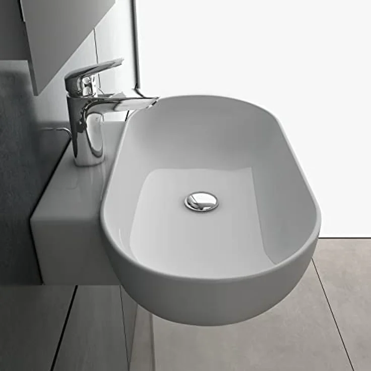 Alpenberger Waschbecken Gäste WC | Aufsatzwaschbecken Oval | Hängewaschbecken Breit | Handwaschbecken mit Nano | Gästewaschbecken zur Wandmontage (WB-546) – Bild 4