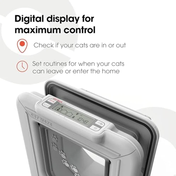 Kerbl Cat Mate® 4-Wege Katzentüre Super Selective, elektronische Katzenklappe mit LCD-Display und Zugangskontrolle für bis zu 9 Katzen, weiß – Bild 2