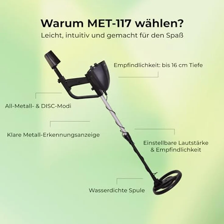 Denver MET-117 Metalldetektor, präzise Ortung mit wasserdichter Suchspule, ergonomisches Design, schwarz – Bild 3