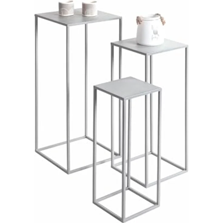 HAKU Blumenständer Blumensäule 3er Set VALLETTA 2, grau, Metall – Bild 7