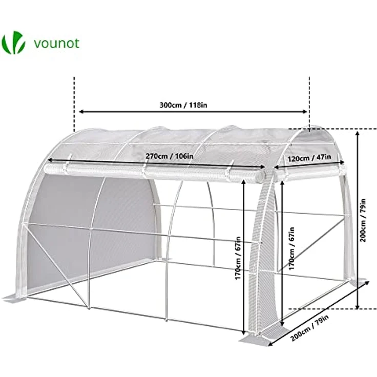 VOUNOT Gewächshaus Foliengewächshaus, Seitenwände Aufrollbar Winterfest, Tomatenhaus Folientunnel, 3x2x2m 6m², Weiß – Bild 2