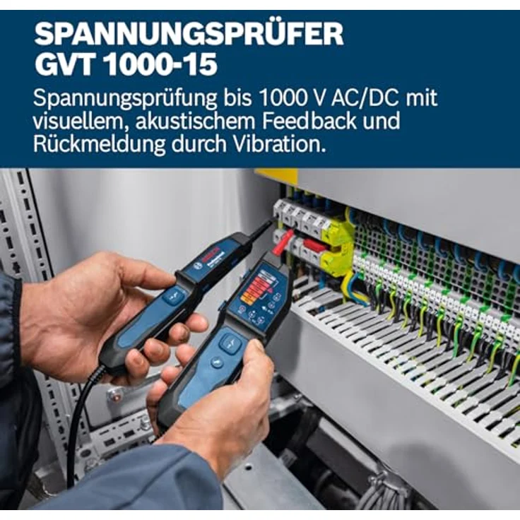 Bosch Professional Spannungsprüfer GVT 1000-15, robuster Prüfgerät bis 1000 V AC/DC, IP65 Schutzklasse, inklusive Tasche – Bild 3